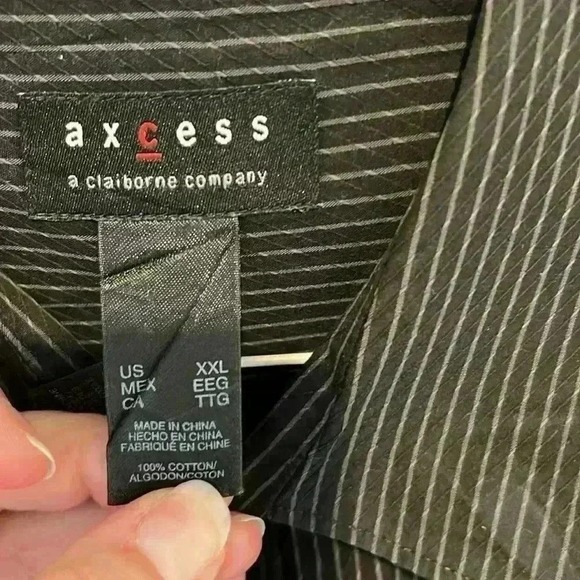 Axcess Mens Classic Fit Long Sleeve Button Down Dress Shirt Black Pinstripe XXL - Picture 6 of 16